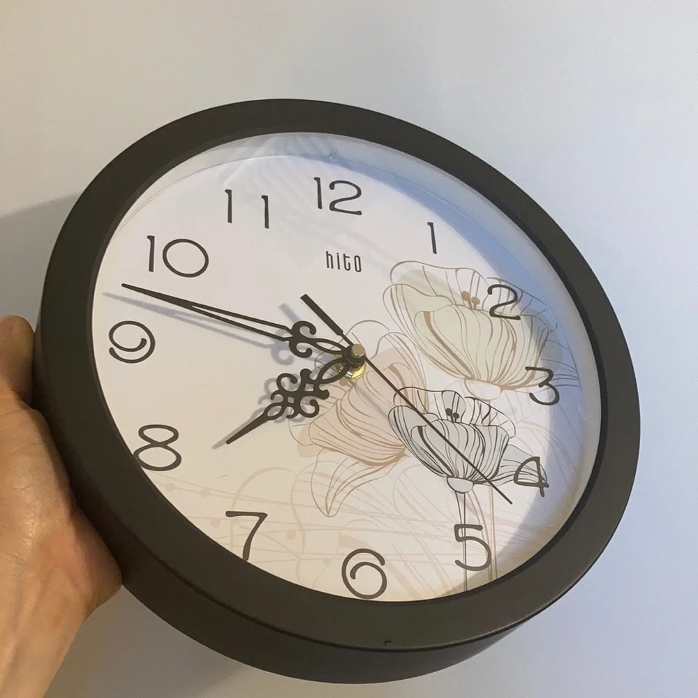 Silent Floral Wall Clock Non Ticking 10 inch Decorative (Lotus Black)